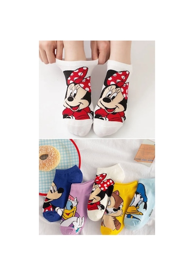 Worthy Socks 5 Çift Kadın Karikatürlü Pamuklu Moda Patik Çorap Çok Renkli