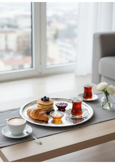 32,5 Cm Çelik Sini Tepsi Paslanmaz, Yer Sofrası Ve Çay Sunumu İçin Pratik Ürün Çok Renkli