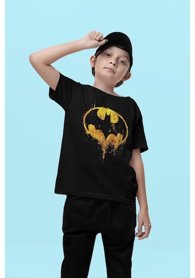 Sevbano Batman Kahraman Yarasa Baskılı Unisex Film Çocuk Tişört 1-12 Yaş SIYAH