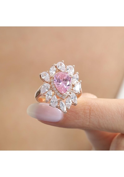 Mia Vento Effective Diamond İstanbul İhtişamı Rose Renk Pink Taşlı Gümüş Yüzük