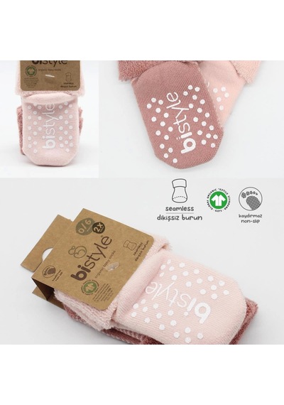 Bistyle Çemberli Kaymaz Havlu Soket Çorap 2'li Bs10503 Pudra Pembe Pudra Pembe Pudra - Pembe