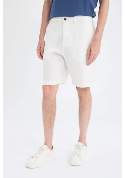 Defacto %100 Keten Regular Fit Yazlık Bermuda Şort D9931ax25smwt33 Beyaz