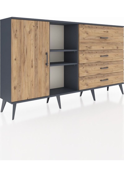 Arges Konsol 4 Raflı 4 Çekmeceli Tek Kapaklı 176x30x99 Antrasit-çam Atlas Çam - Antrasıt Arges Konsol 4 Raflı 4 Çekmeceli Tek Kapaklı 176x30x99 Antrasit-çam Atlas Çam - Antrasıt