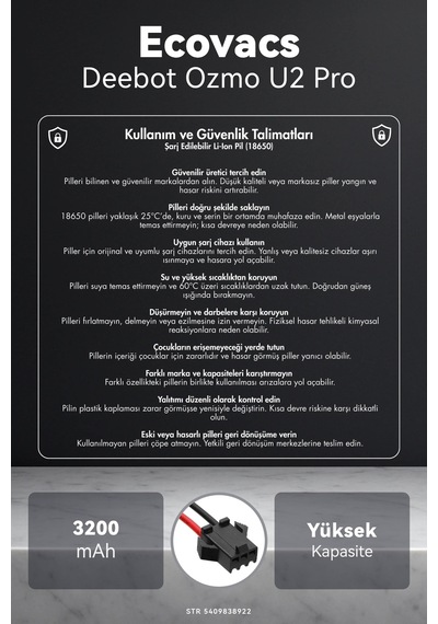 Ecovacs Deebot Ozmo U2 Pro 3200mah Robot Süpürge Bataryası D.k