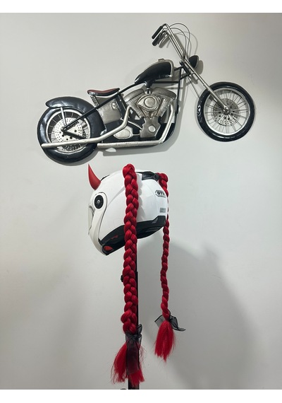 Motor & Motosiklet Kırmızı Şeytan Boynuzlu Çift Örgülü Saç Kask Dış Aksesuar Diğer