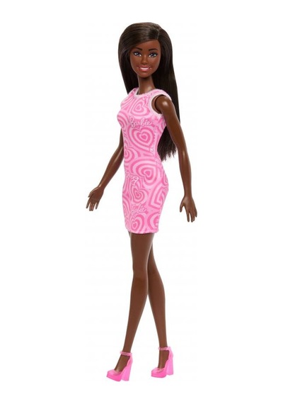 Barbie Şık Pembe Elbiseli Esmer Siyah Saçlı Eklemleri Hareketli 30cm Model Oyuncak Bebek