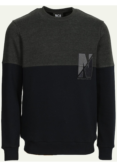 Antramelanj Erkek Bisiklet Yaka Logo Nakışlı 3 İplik Çift Renk Sweatshirt Ncs Jeans 1624-antramelanj Antrasit
