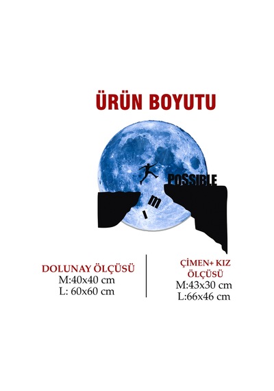 Kişiselleştirilebilir Ledli Işıklı Epoksi Cam Katmanlı Tablo Possible Dolunay Mavi - 738183435 Mavi