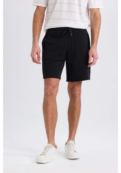 Defacto Regular Fit Düz Paça Beli Bağcıklı Cepli Basic Düz Şort B8672AX24SM Siyah