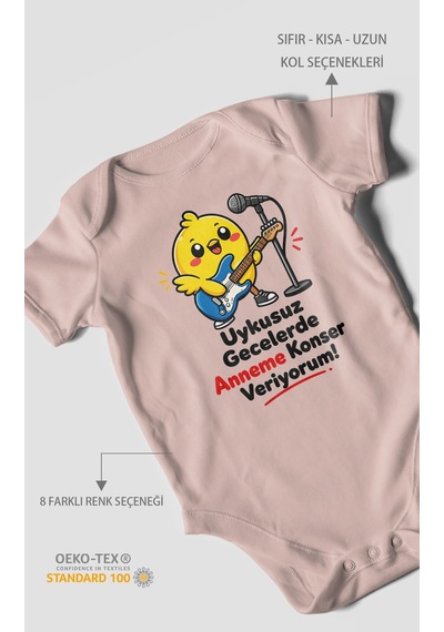 Morivokids Anneye Özel Kısa Kollu Bebek Body %100 Pamuk Zbn226-kk Pastel Pembe