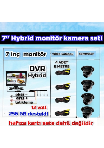 7 İnç Dvr Monitör Ve 4 Adet Ahd 1080p Ultra Mini Kamera Seti 12 V