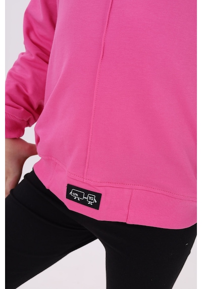 Kız Çocuk Oversize Kapüşonlu Düşük Omuz Baskılı Nervürlü Sweatshirt - 2 İplik Fuşya