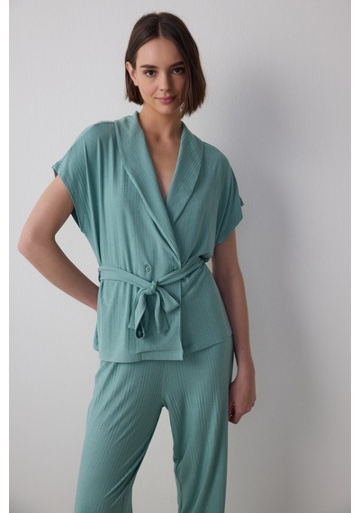 Penti Yeşil Lenna Ribanalı V Yaka Lohusa Pijama Takımı Gn15
