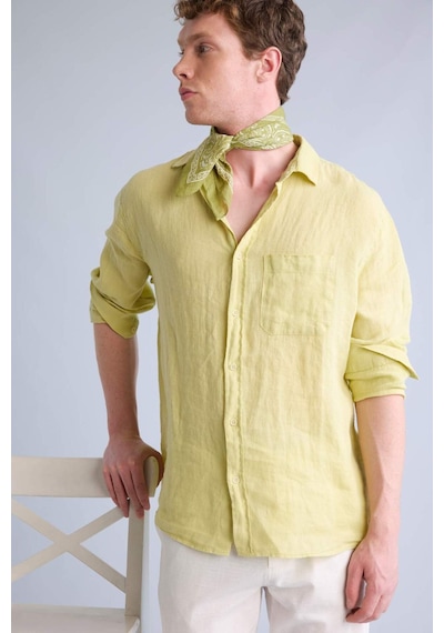 Defacto %100 Keten Relax Fit Uzun Kollu Gömlek F4598ax25hsgn659 Yeşil