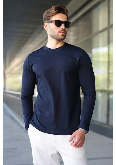 Madmext Lacivert Pamuklu Slim Fit Erkek Tişört E7187