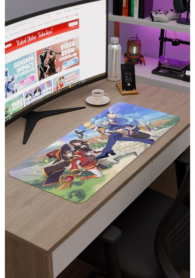 Konosuba Kaymaz Dikişli Kauçuk Oyuncu Mousepad V2 - 70x30 Xl Gaming Mouse Pad Fare Altlığı