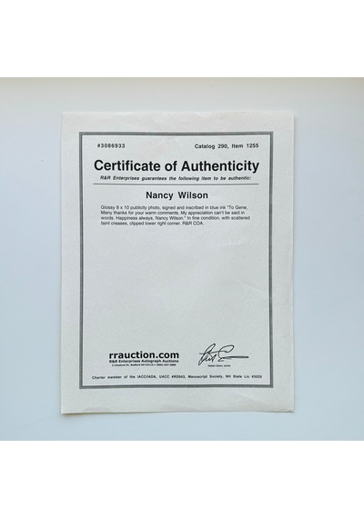 Nancy Wilson 21x26 Cm Boyutunda El İmzalı Fotoğraf Ömür Boyu Coa