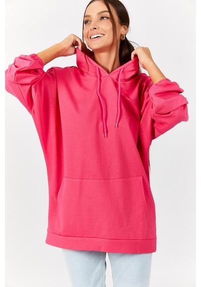 Armonika Kadın Pembe Kapişonlu Cepli Sweatshirt Arm-21k024027