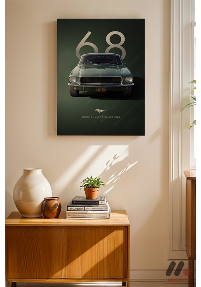 Ford Mustang Bullitt 1968 Poster, Çerçevesiz Yüksek Kalite Duvar Afişi - Oto Severlere Özel Hediye