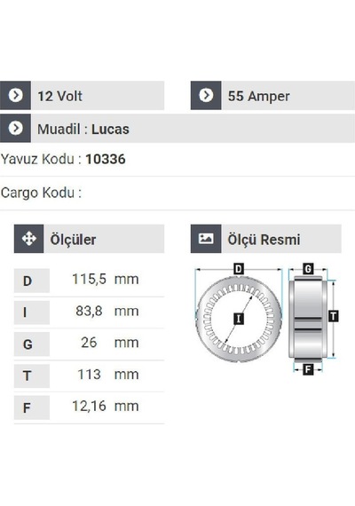 Nursan 190412 Statör 12v 55a Lucas Tip Mesa Tipi A - 117