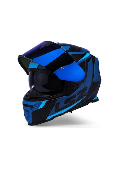 Gökkuşağı Vizörlü + Ls2 Storm 2 Racer Kapalı Motosiklet Kaskı Mat Mavi