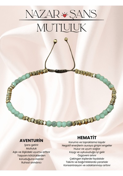 Sertifikalı Aventurin Ve Gold Hematit Doğal Taşlı Kadın/erkek Bileklik Altın