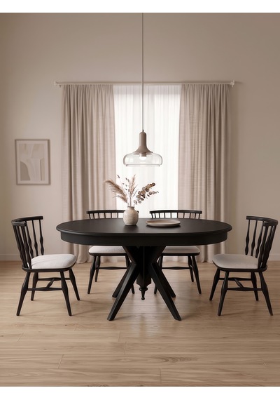 Vintera Açılır Oval Ahşap Mutfak Masası 80x120 Siyah