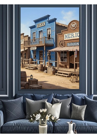 Ahşap Tablo Vahşi Batı Kasabası Saloon