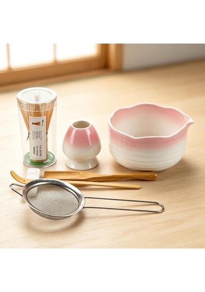 Valkyrie 7 Parça Matcha Seti Chasen Çırpıcı Chawan Kase Chashaku Kaşık Süzgeç Ve Stand Pembe