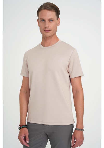 Efor Comfort Fit Bisiklet Yaka Esnek Pamuk Casual Bej Tişört Ts 885 Bej