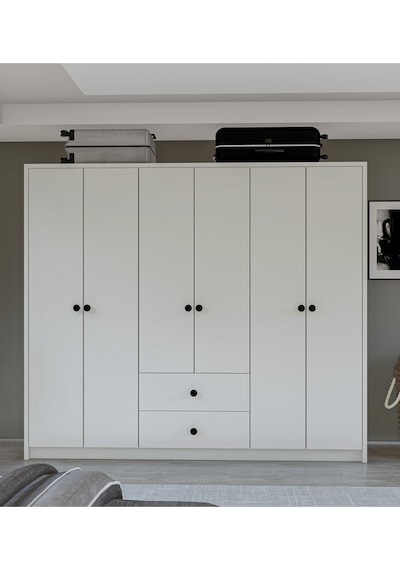 Metalia Gm 069 Delüx 6 Kapı 2 Çekmeceli Düğme Kulplu Gardırop