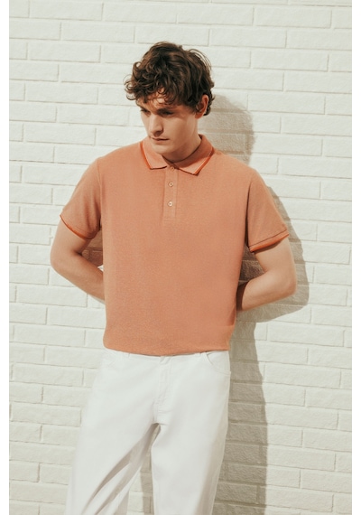 Ac&Co / Altınyıldız Classics 4A4820200047Ktes Düğmeli Polo Yaka Cepsiz Slim Fit Erkek Tişört Kiremit - Bej