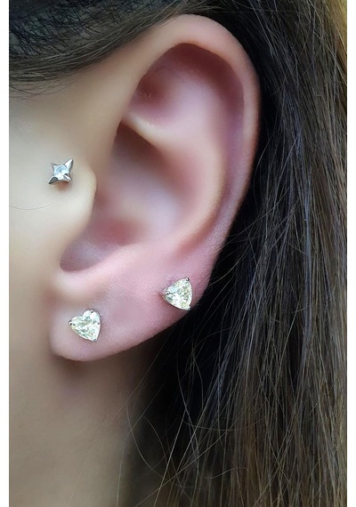 Sky Diamond Yellow Sitrin Taşlı Minimal Kalp Küpe Gümüş