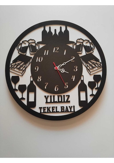 Tekel Bayi Temalı İş Yerine Özel Kişiye Özel İsim Yazılı Duvar Saati 05487 Siyah