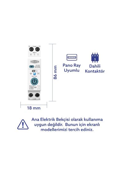 Tomzn Akıllı Kaçak Akım ve Voltaj Akım Koruma Rölesi 63A Wifi Özellikli Smartlife
