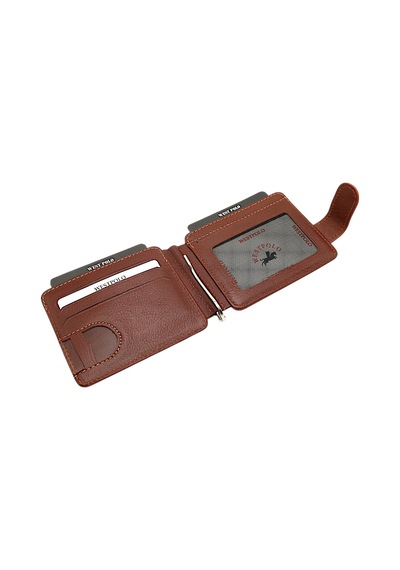 Westpolo Hakiki Eskitme Deri Kuşaklı Kağıt Para Klipsli Unisex Kartlık - Taba Taba