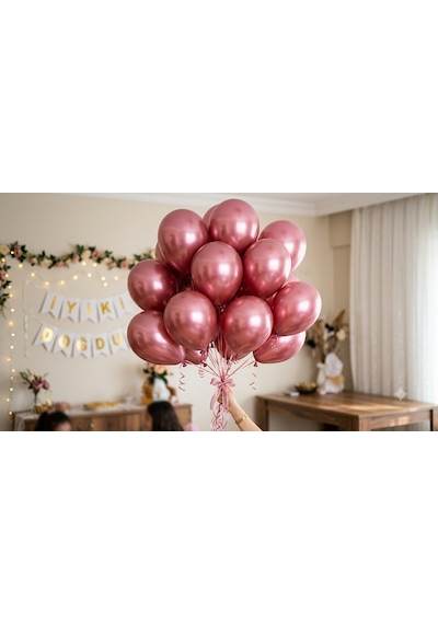 Metalik Gül Kurusu Balon Seti 20 Adet