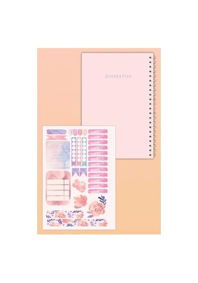 Sticker'lı 4'lü Çizgisiz Defter Seti, 21x14.8 Cm, 60 Yaprak, Planlayıcı Kullanıma Uygun 124-Pembe