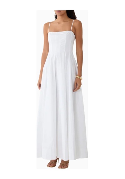 Staud Wylie Maxi Dress, Kadın Maksi Elbise, Pamuk & Spandeks, Şık Ve Rahat Beyaz