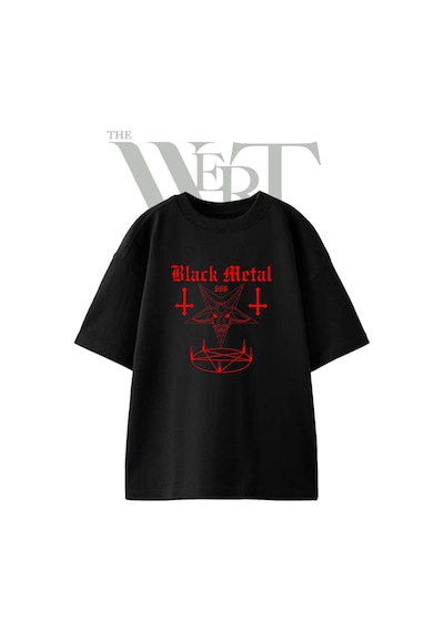 Thewert Black Metal Baphomet Tasarım Baskılı Ünisex Siyah Oversize T-shirt