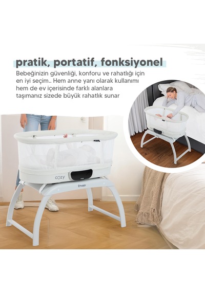 Huggy 4 İn 1 Cozy Terazi Özellikli Bluetooth Portatif Beşik Krem