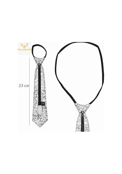Nessiworld Gümüş Renk Pul Payetli Işıltılı Parti Kravatı 33 Cm