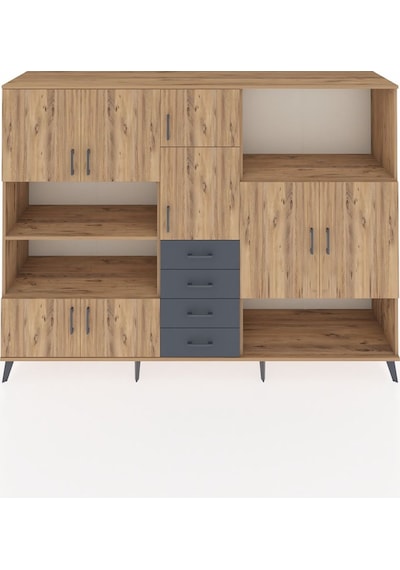 Hyperion Dolap 10 Raflı 4 Çekmeceli 8 Kapaklı 220x44x163 Çam-çam/ Çam-çam/antrasit Hyperion Dolap 10 Raflı 4 Çekmeceli 8 Kapaklı 220x44x163 Çam-çam/ Çam-çam/antrasit