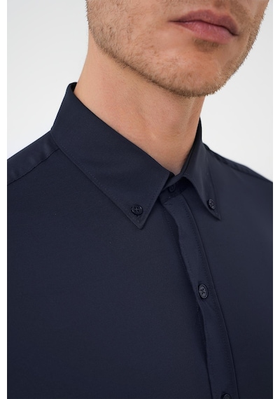 Efor Slim Fit Düğmeli Yaka Esnek Pamuk Klasik Lacivert Gömlek Gk 727 Lacivert