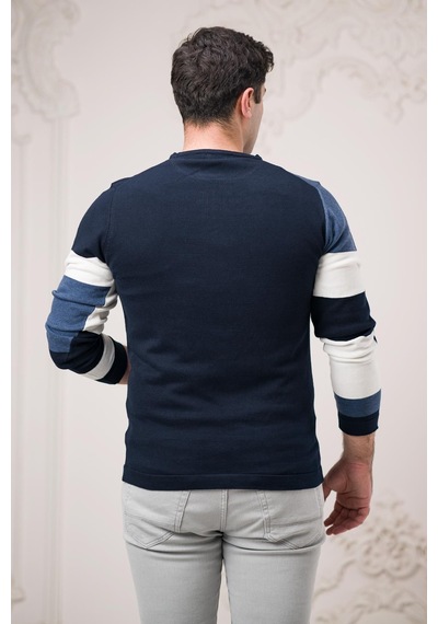 Dorss Slimfit Sıfır Tasarımyaka Desenli Pamuklu Erkek Spor Kazak 001