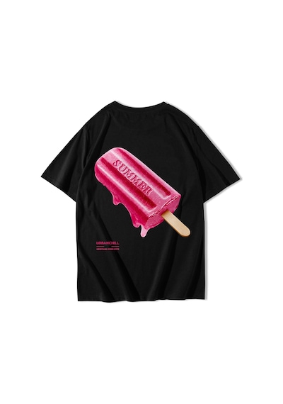 Brz Collectıon Brz Collection Unisex Oversize Summer Ice Cream T-shirt Siyah
