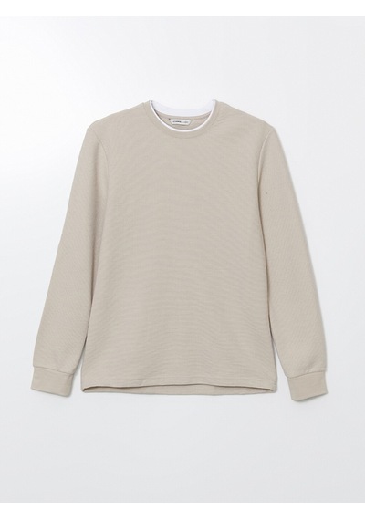 Lcwaıkıkı Classic Bej Bisiklet Yaka Uzun Kollu Erkek Sweatshirt