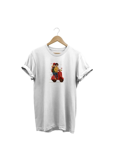 Scooter Baskılı T-shirt %100 Pamuk Dijital Baskılı Tişört Beyaz