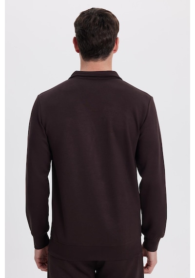 Tudors Erkek Relax Fit Rahat Kesim Polo V Yaka Kahverengi Sweatshirt-41921 Kahverengi