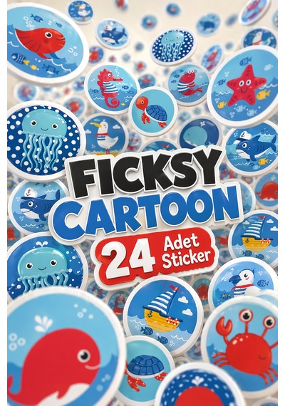Sevimli Deniz Canlıları Sticker Seti - 24 Adet Yuvarlak Balık, Yengeç, Ahtapot Etiket Çıkartma Diğer
